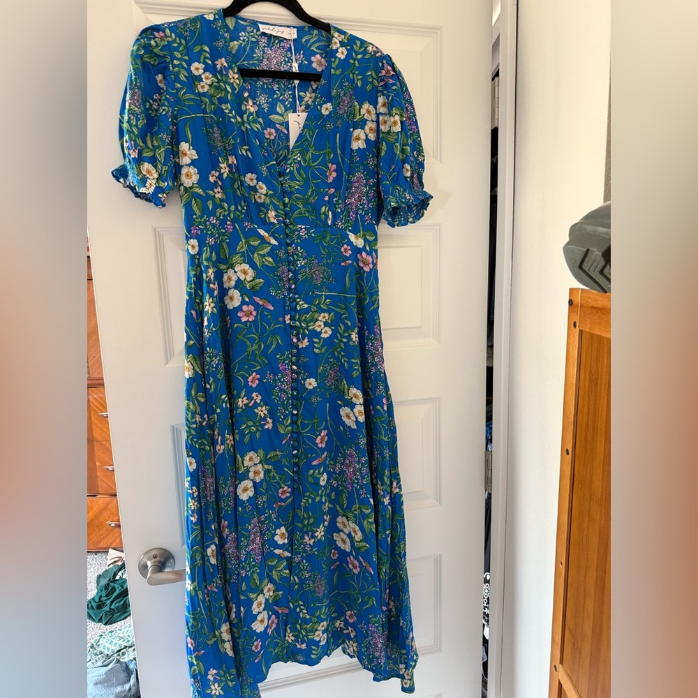 Blue Floral Button Up Maxi Dress